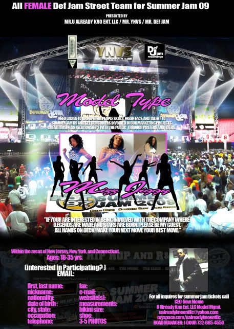 ***ASAP***HIRING ALL FEMALE DEF JAM STREET TEAM FOR SUMMERJAM 09 ****ASAP****