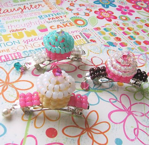 Cupcake Birthday Party Ideas on Beaded Birthday Cupcake Barrettes    Hip Girl Boutique Free Hair Bow