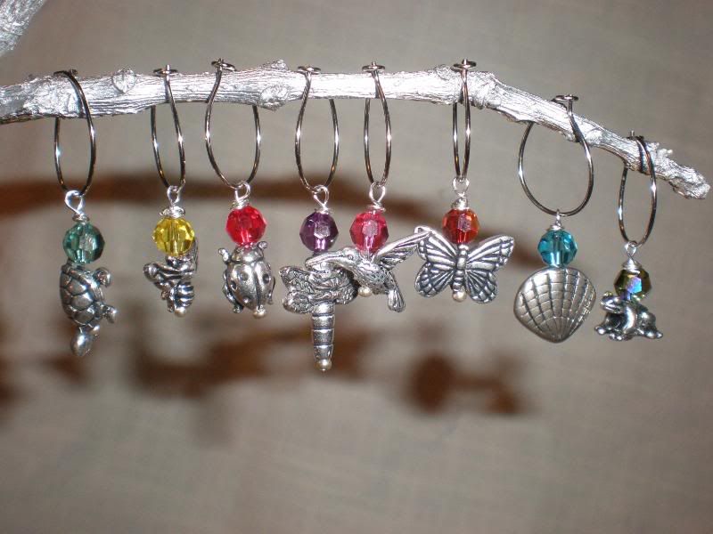 "Summer Creatures" wine charms with swarovski crystal, set of 8