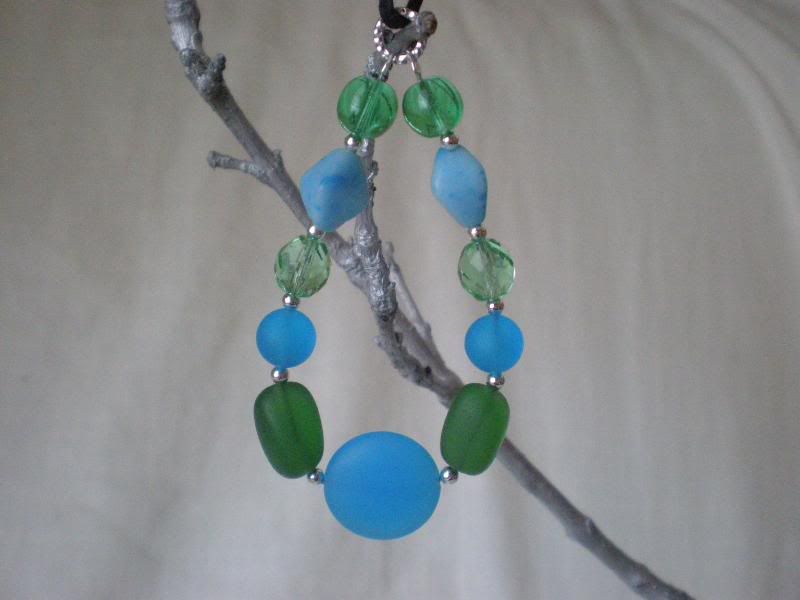 Turquoise and green glass beaded nursing necklace
