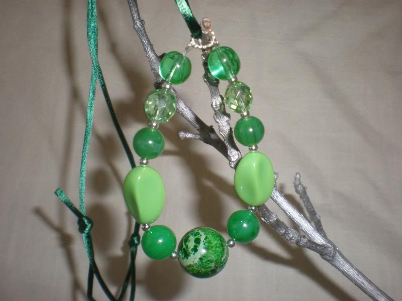 Green stone,  glass and vintage lucite beaded nursing necklace
