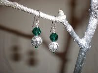 emerald crystal and silver celtic bead earrings