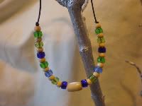 Little boys green, blue, and wooden bead necklace
