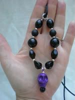 Purple Skull and Vintage Glass and Lucite Beaded Nursing Necklace by Adorn