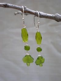 Green Glass Beaded Earrings on Sterling Silver Ear Wires by Adorn