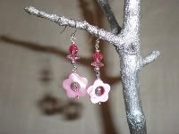 pink shell flower and swarovski crystal earrings