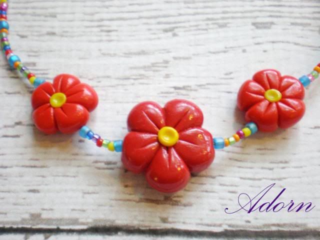Red Daisies and Rainbows Little Girls Necklace with Magnetic Clasp by Adorn