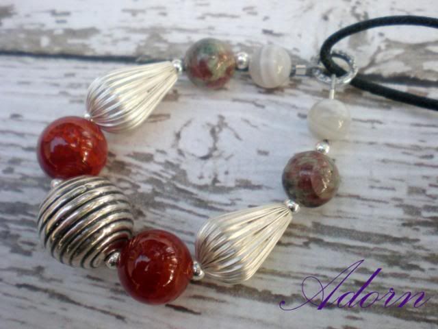 Nursing Necklace with Agate and Silvertone Vintage Beads