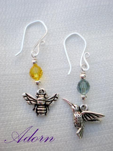 "The Birds and the Bees" Swarovski Crystal and Sterling Silver Earrings