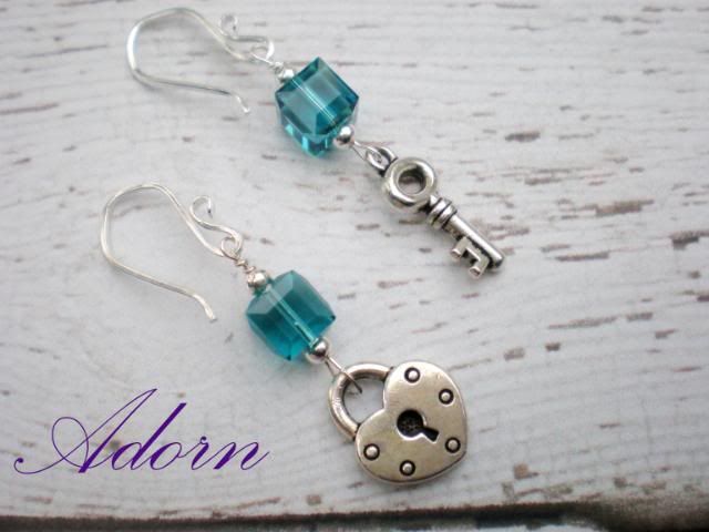 Lock and Key Earrings - Swarovski Crystal and Sterling Silver