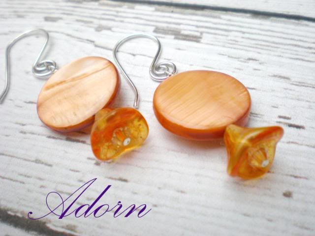 Hawaiian Girl Tangerine Dyed Shell Earrings and Vintage Trumpet Flower Bead Earrings (esp for sensit
