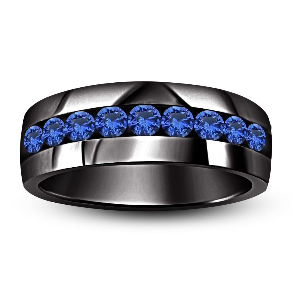 mens 1 ct tw blue sapphire engagement wedding band ring in 18k black gold ebay - Mens Sapphire Wedding Rings mens 1 ct tw blue sapphire engagement wedding band ring in 18k black gold ebay - Mens Sapphire Wedding Rings