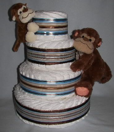 Chocoloate and Blue Monkey Themed Diaper Cake