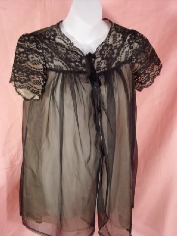 Vintage 60S Evette Sheer Black Lace Nightgown Very nice black lace nightie