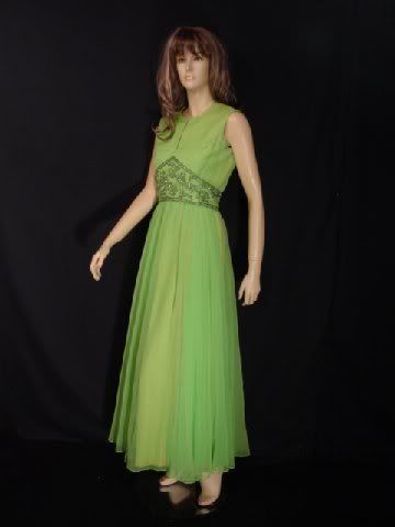 Vintage 60's Prom Green Sequin Pageant Evening Dress M