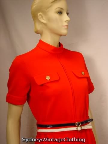 Vintage 70 39s Mod Red Stewardess Cool Belt Dalton Dress Large
