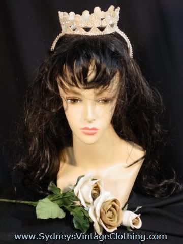 Vintage 40's Ivory Beaded Wedding Veil Hat Crown