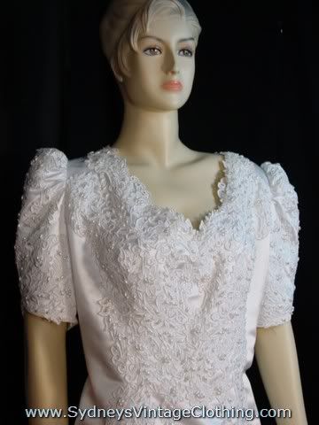 Vintage 80's Pearl Beads White Wedding Dress Plus Size XXL 12999