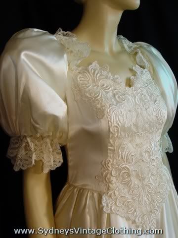 Vintage 80 39s Ivory Satin Southern Belle Wedding Gown Dress Small 22999