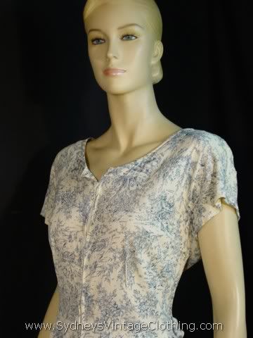 Vintage 50's Blue French Toile Karen Kane Dress Xlarge 13999