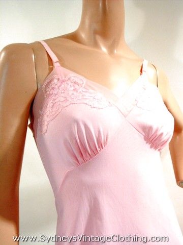 Vintage 60's Pink Kayser Sheer Lace Ladies Lingerie Bias Slip S