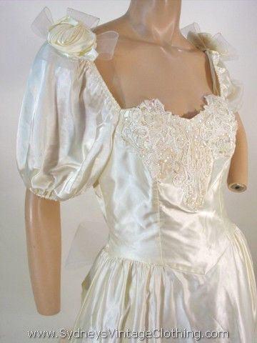 Vintage 80 39s Rose Bow Sweet Heart Ivory Wedding Dress Small
