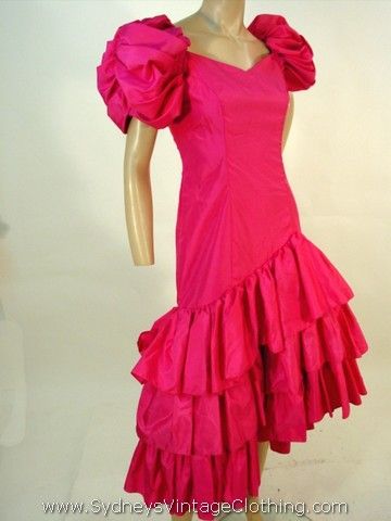 Vintage Prom Dress on Vintage 80 S Hot Pink Puff Ruffle Evening Prom Dress Small