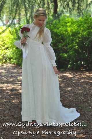 Vintage 70's Grecian Bell Sleeve Wedding Dress Gown Small