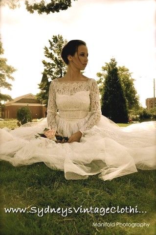 Vintage 50 39s Ivory Lace Tulle Wedding Dress Gown Small