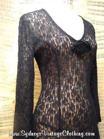 Vintage 80 39s Evening Little Black Sheer Lace Dress Small