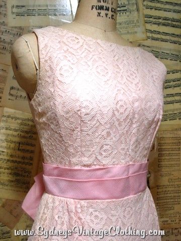 Vintage 60 39s Empire Floral Pink Sheer Lace Cocktail Dress Xsmall