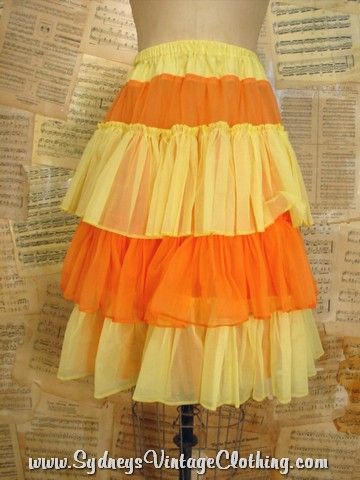 Vintage 50's Lingerie Yellow Orange Crinoline Petticoat Slip Xs S
