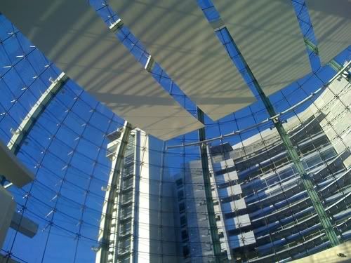 Looking up Rotunda towards towers next door.