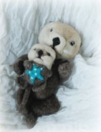 Needle Felted Mama and pup sea otters, Sabrina and Bubbles