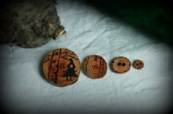 Handmade Buttons Packs of 4 Woodburned 