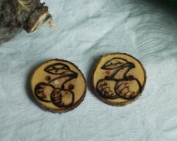 Handmade Button Pairs Woodburned