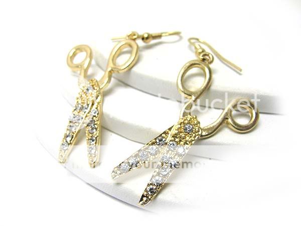 NEW HAIR STYLIST CRYSTAL SCISSORS EARRINGS SILVER GOLD  