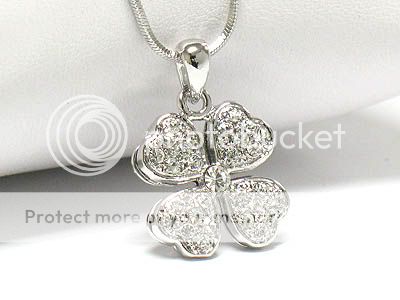 New Crystal Shamrock Four Leaf Clover Pendant Necklace